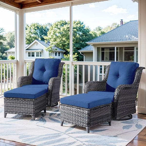 Belord Outdoor Swivel Chairs Set of 2, Patio Wicker Rocker Chairs with Ottomans - Photo 1