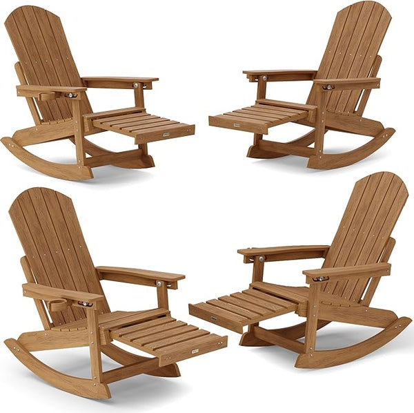YEFU Rocking Chairs Outdoor Set of 4, Adirondack Chairs with Retractable Ottoman, Adjustable Adirondack Rocking Chair - Photo 1