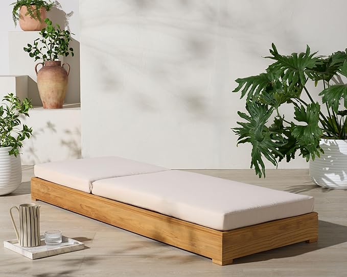 SAFAVIEH Couture Outdoor Patio Furniture Collection - Montford Brazilian Teak Chaise Lounge with Beige Cushions, Adjustable Backrest (CPT1065)