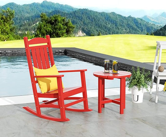 WestinTrends Malibu Malibu Outdoor Patio Porch Rocking Chair with Side Table Set, Red