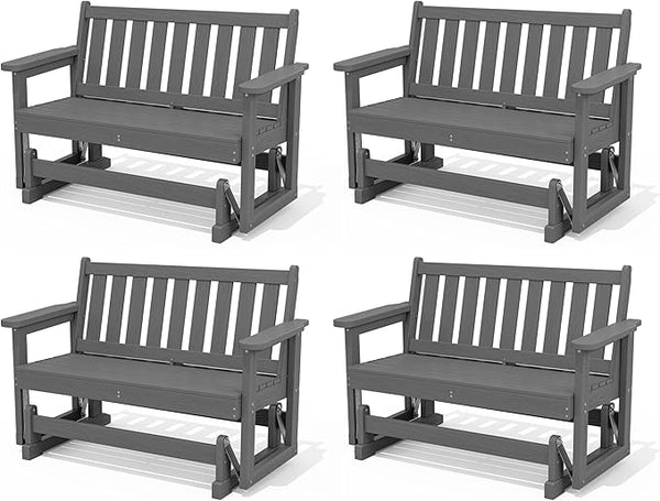 SERWALL Outdoor Glider Bench Set of 4, HDPE Weather-Resistant Swinging Bench for Backyard Garden Porch, Grey - Photo 1