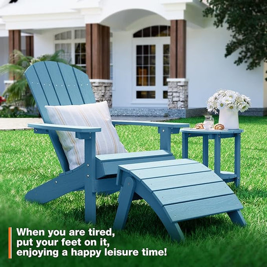 YEFU Adirondack Ottoman, Patio Foot Rest, Adirondack Foot Rest, Folding Adirondack Footstool, Weather Resistant for Adirondack Chair, Widely Used for Outdoor, Porch, Backyard, Garden, Fire Pits-Blue