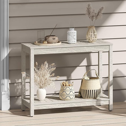 DWVO 38.3" Outdoor Bar Table Console Table, HIPS Material Indoor Outdoor Multifunctional Buffet Bar Storage Organizer with Adjustable Feet (Grey)