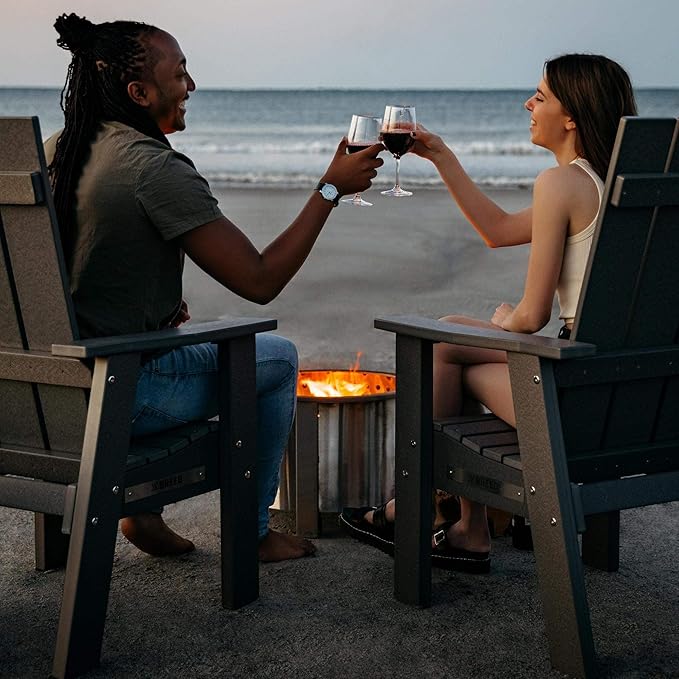 Breeo X Series Adirondack Campfire Chair – Poly Lumber Fire Pit Seat with 304 Stainless Steel Accents, Outdoor Patio & Camping Essentials with Arm Rest - Ergonomic, Sustainable Outdoor Chair - Gray