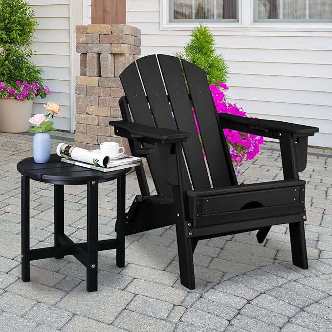 Vasitelan Patio Adirondack Side Table, Double Outdoor Side Table, Poly Lumber end Table, Weather Resistant for Indoor, Patio, Pool, Porch (Black)