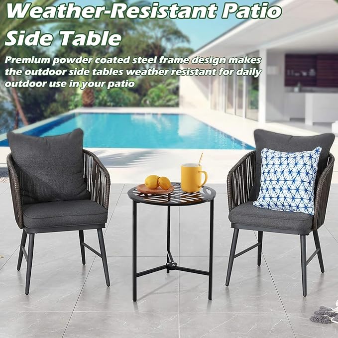 Party Zealot Set of 2 Small Round Metal Side Tables, 13-Inch Black Outdoor End Tables for Patio, Balcony, Porch or Garden – Weather-Resistant Corner Coffee Table for Small Spaces & Indoor Plant Stand