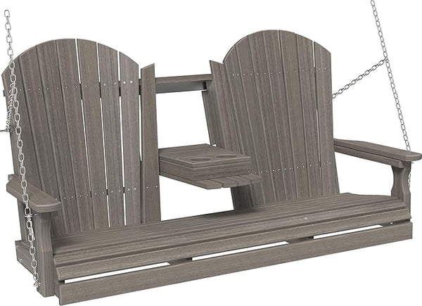 LuxCraft 5' Adirondack Hanging Front Porch Swing with Flip Down Console, Seats Up to 3 - Photo 1