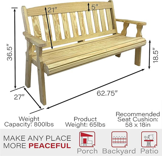 Amish Casual Outdoor Heavy Duty 800 LB Mission Pressure Treated Garden Bench(5 Foot, Unfinished)