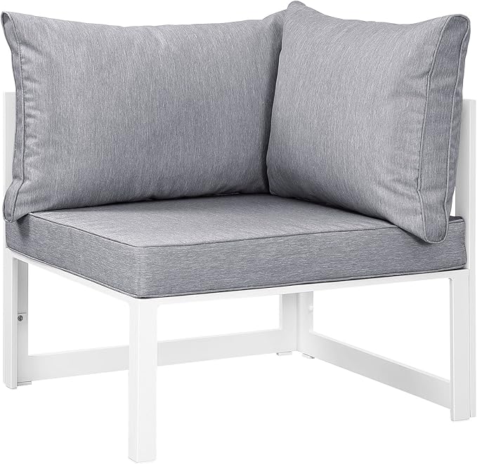 Modway Fortuna Aluminum Outdoor Patio Corner Chair in White Gray