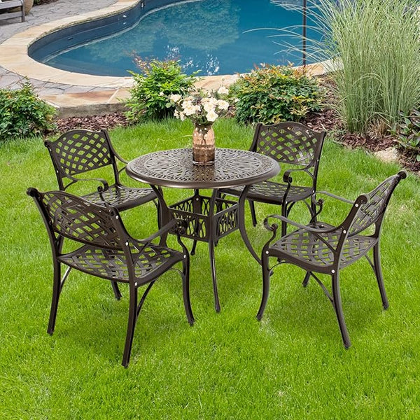 YUSING 5 Piece Patio Bistro Set,Cast Aluminum Antique Copper Outdoor Furniture Round Bar Height Dining Table and Swivel - Photo 1