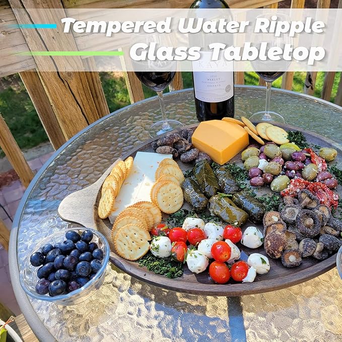 Dining Bistro Table Furniture Outdoor Patio Coffee Small Balcony End Outside Console Umbrella Hole Tempered Glass Conversation All Weather