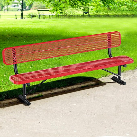 Heavy Duty Park Bench for Outside, Metal Park Bench with Back Portable Frame, Outdoor Steel Mesh Garden Bench with Backrest for Garden, Lawn, Patio, Porch, Park, Yard (Red, 8FT/95INCH)