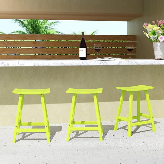 WestinTrends Malibu Malibu 24 Inch Counter High Saddle Stools (Set of 3), Lime