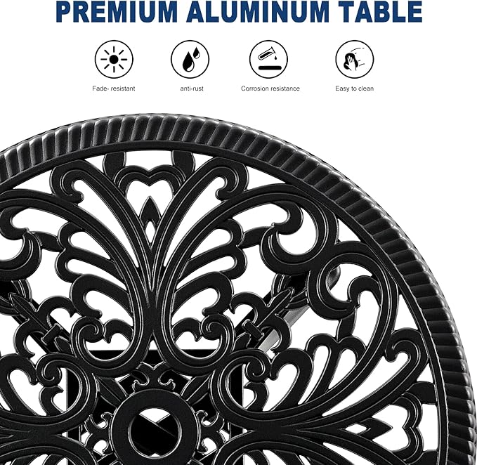 21” Cast Aluminum Patio Bistro Table, All Weather Round Patio Coffee Table, for Backyard Porch Pool Balcony Deck, Black (1, Black)
