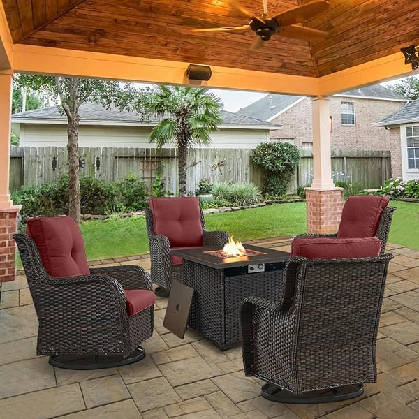 Belord Patio Furniture Set with Fire Pit Table, Outdoor Swivel Rocker Patio Chairs, Wicker Furniture Set Ideal for Porch - Photo 1
