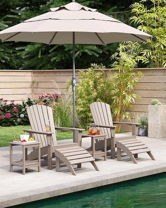 BRIOPAWS Oversized Adirondack-Chairs-Set of 4 | HDPE Plastic | Fire Pit Chair | Wood Grain | All Weather | for Deck Outdoor Poolside Campfire