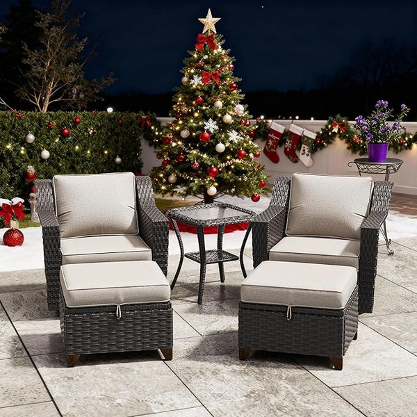 5 Pieces Patio Conversation Furniture Set - Swivel Chairs with Ottomans Set of 2, 1 Side Table - Photo 1