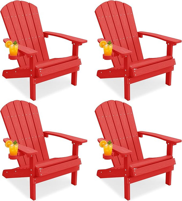 YEFU Adirondack Chairs Set of 4: Outdoor Chair HIPS Plastic Adirondack Chairs - Patio Chairs with Wood Texture - Lawn - Photo 1