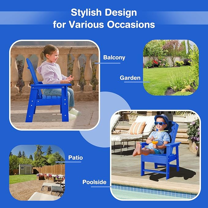 Giantex Adirondack Chair, Kids HDPE Patio Lawn Chair with Ergonomic Backrest for Deck, Porch, Backyard, Poolside, Indoor, Weather Resistance Toddler Outdoor Chair (1, Blue)