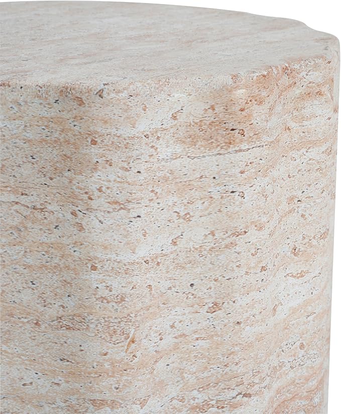 Christopher Knight Home Jaym 18.00" H Indoor Outdoor Accent Side Table, Patio Decorative End Table, Wave Cylinder Lightweight Concrete Garden Stool for Patio Balcony & Garden Decor, Travertine