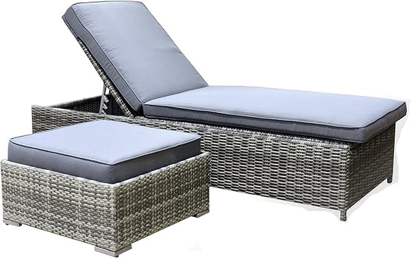 Elle Decor Vallauris Patio Outdoor Furniture Collection, Premium All Weather Wicker, Outdoor Chaise & Ottoman Set, Gray - Photo 1