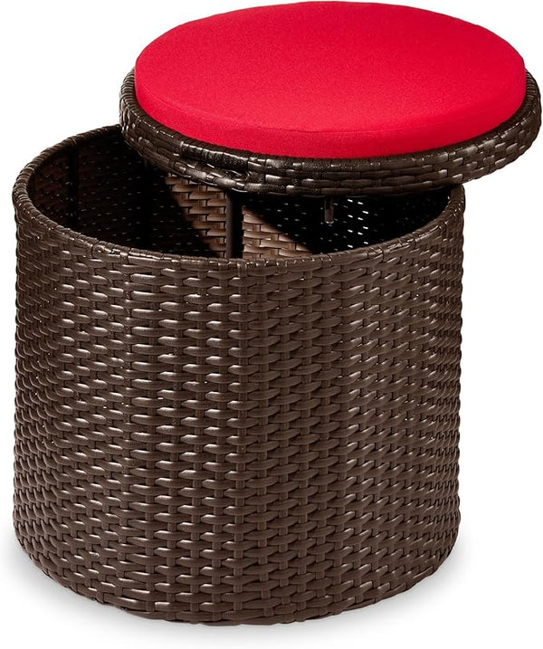 Best Choice Products Round Wicker Ottoman, Multipurpose Outdoor Furniture for Patio, Backyard, Additional Seating - Photo 1