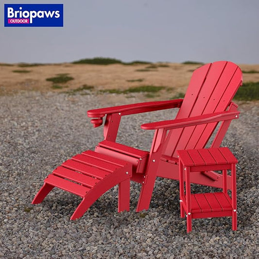 BRIOPAWS Adirondack Ottomans | Folding | Set of 4 | HDPE Plastic | Red Outdoor Foot Rest | All Weather | Patio Footrest for Adirondack Chair | Foot Stool for Deck Porch | 19.7W x 18.5L x 13H Inch