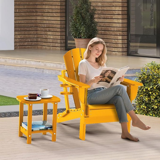 nalone Adirondack Side Table 16.5" Outdoor Side Tables HDPE Plastic Double Patio Small Table for Outdoors (Orange)