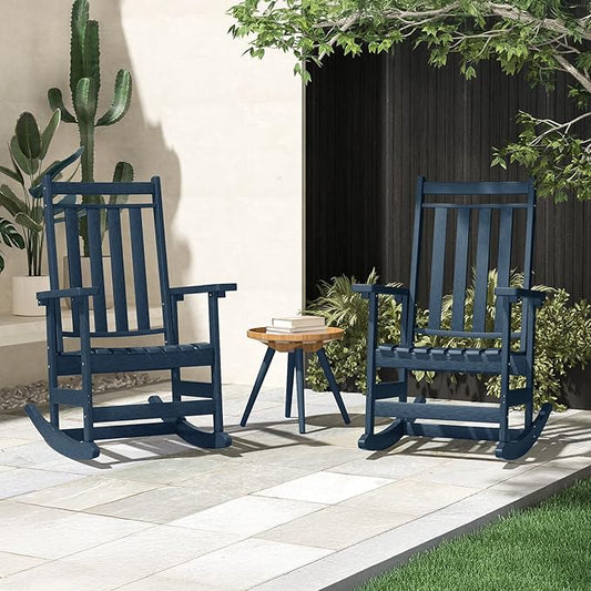 Oversized Outdoor Rocking Chairs Set of 2,All Weather Rocker Chair with More Comfortable Seat Panel for Porch Patio Outside(Navy Blue)