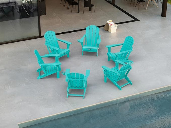 Ciokea Folding Adirondack Chair 6 Pack, Patio Adirondack Chair Weather Resistant, Plastic Fire Pit Chair with Cup Holder - Photo 1