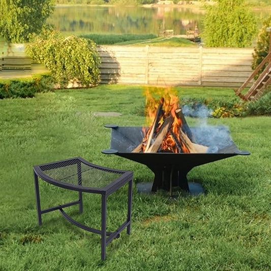Metal Fire Pit Curved Bench, Backless Powder-Coated Mesh Outdoor Bench, Weatherproof Garden Chair Seating for Firepit Deck Patio Porch Yard, Black