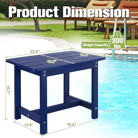 Y&M Adirondack Outdoor Side Table, HIPS Patio End Table, Waterproof Outside Table, Balcony Modern End Tables 23.5" inch Long for Garden, Pool, Beach, Porch, Deck, Indoor or Outdoor Use, Navy Blue