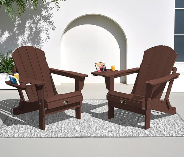 SERWALL Folding Adirondack Chair Set of 2, HIPS Adirondack Chairs with 4 in 1 Cup Holder - Photo 1