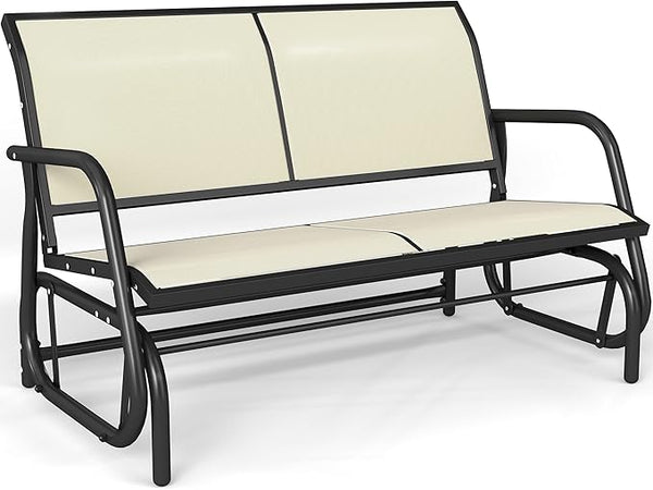 Patio Outdoor Glider Bench, High Backrest and Breathable Mesh Fabric, Yard Porch Loveseat, Outside Rocking Swing Chair - Photo 1
