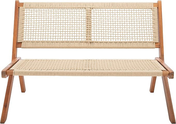 SAFAVIEH Outdoor Collection Kobina Natural Acacia Wood/Natural Rope Foldable Bench (Fully Assembled)