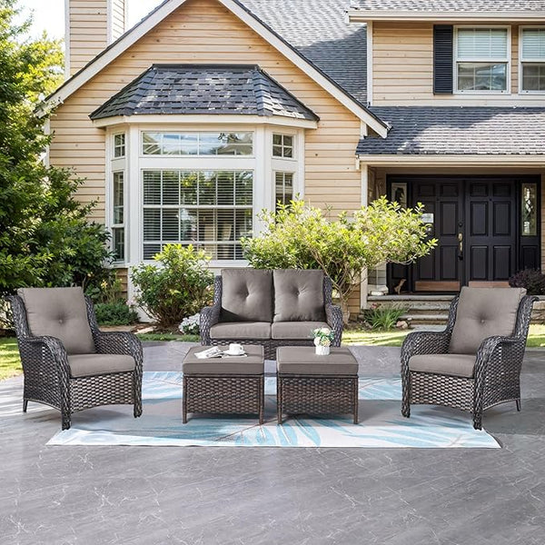 Belord Outdoor Wicker Furniture 5 Pieces Patio Furniture Set Patio Wicker Chairs with Ottomans Conversation Set for - Photo 1