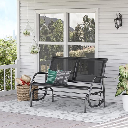 Outdoor Bench 2-Person Glider Bench for Outside Patio Weatherproof Metal Outdoor Benches for Garden, Park, Front Porch and Backyard