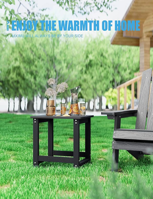 MXIMU Outdoor Side Table for Patio: 16" HIPS Weatherproof Adirondack Table Set of 2 - Small End Tables for Outside Porch Deck Pool Balcony Backyard - Easy Assembly No Maintenance Black