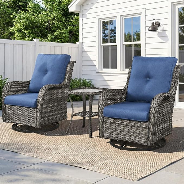 Belord Patio Wicker Chairs Swivel Rocker, Outdoor Patio Furniture Set with Rattan Side Table - Photo 1