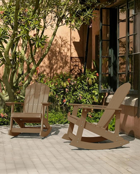 YEFU Outdoor Rocking Chair Set of 2,Adirondack Rocking Chair,Patio Rocker Chair with Wide Back,Oversized Rocker Chair Look Like Real Wood, for Lawn, Porch, Backyard, Indoor and Garden(Teak)
