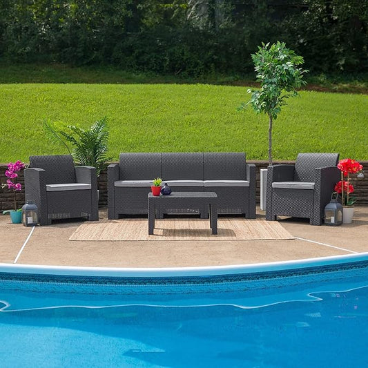 Flash Furniture Seneca Dark Gray Faux Rattan Coffee Table