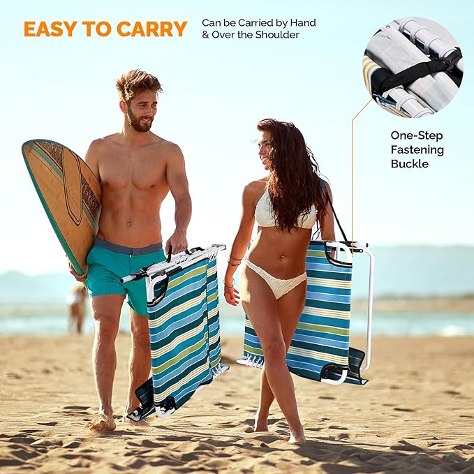 VINGLI Oversized Tanning Chair with Face Hole & Carrying Bag, Beach Lounge Chair Outdoor for Adults, Folding Lounge Chair for Sun Tanning, laying Out Chairs for Tanning Lounger Outside, 475lbs, Stripe