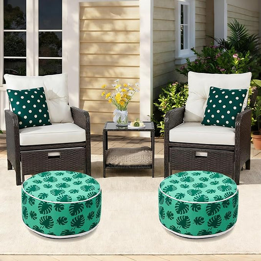 AURASUN Inflatable Patio Ottoman Pouf - Portable Stool with Handle D20” x H10” - Air Pump Included for Outdoor Indoor Use - Comfortable Foot Rest or Seating for Garden Camping or Home (Green)