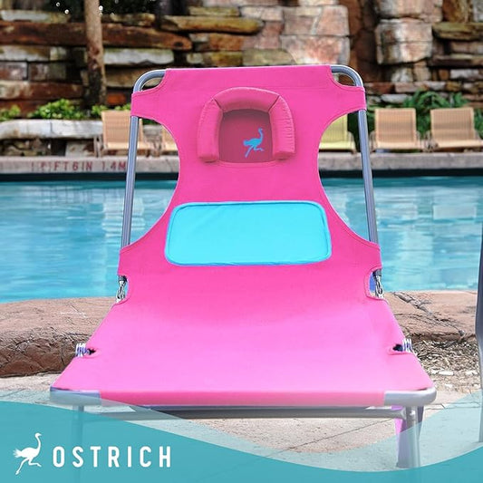 Ostrich Comfort Lounger Face Down Sunbathing Chaise Lounge Beach Chair with 3-Position Folding for Outdoor Camping, Pool, and Beach, Pink (2 Pack)