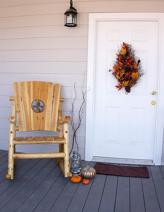 Leigh Country Aspen Rocker with Fleur-de-Lis Cutout, Wooden Outdoor Seating for Porch/Patio/Deck