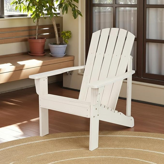 Shine Company Mid-Century Modern Wooden Adirondack Chair, Outdoor Patio Firepit Chairs, Back & Seat Pre-Assembled, Eggshell White