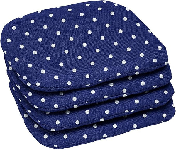 BrylaneHome Indoor/Outdoor Chair Pads (Set of 4) - 16" L x 15.6" W - Water, Stain & Fade Resistant - Evening Blue Dot - Photo 1