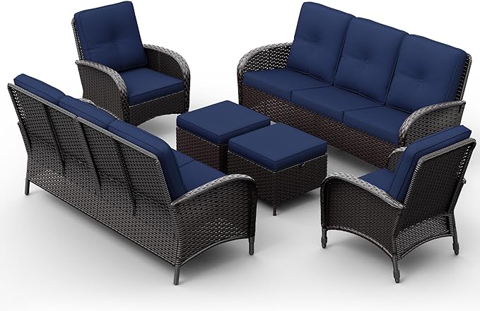 Joyside Wicker Patio Furniture Set, 6 Piece Outdoor Furniture Set with Thickened Cushions, High Back, Deep Seating, Wide Armrest, Rattan Outdoor Chairs for Porch, Deck