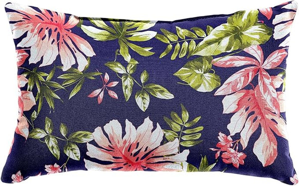 BrylaneHome Lumbar Pillow - 20" L x 13" W - Patio & Outdoor - Water, Stain & Fade Resistant - Navy Tropical Leaves - Photo 1