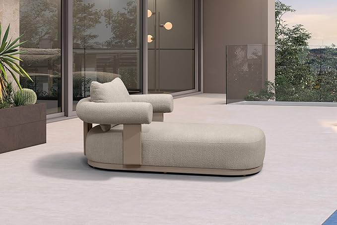 PURPLE LEAF Outdoor Chaise Lounge 1 Piece Chair Modern Aluminum Lounger Daybed with Lumbar Pillow and Armrest for Patio Poolside Beach Sunbathing Deck, Champagne